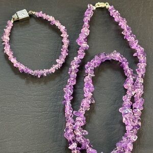 Sterling Silver Necklace and Bracelet with Natural Amethyst Crystals